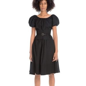MAXSTUDIO Belted Stretch Poplin Dress Puffed